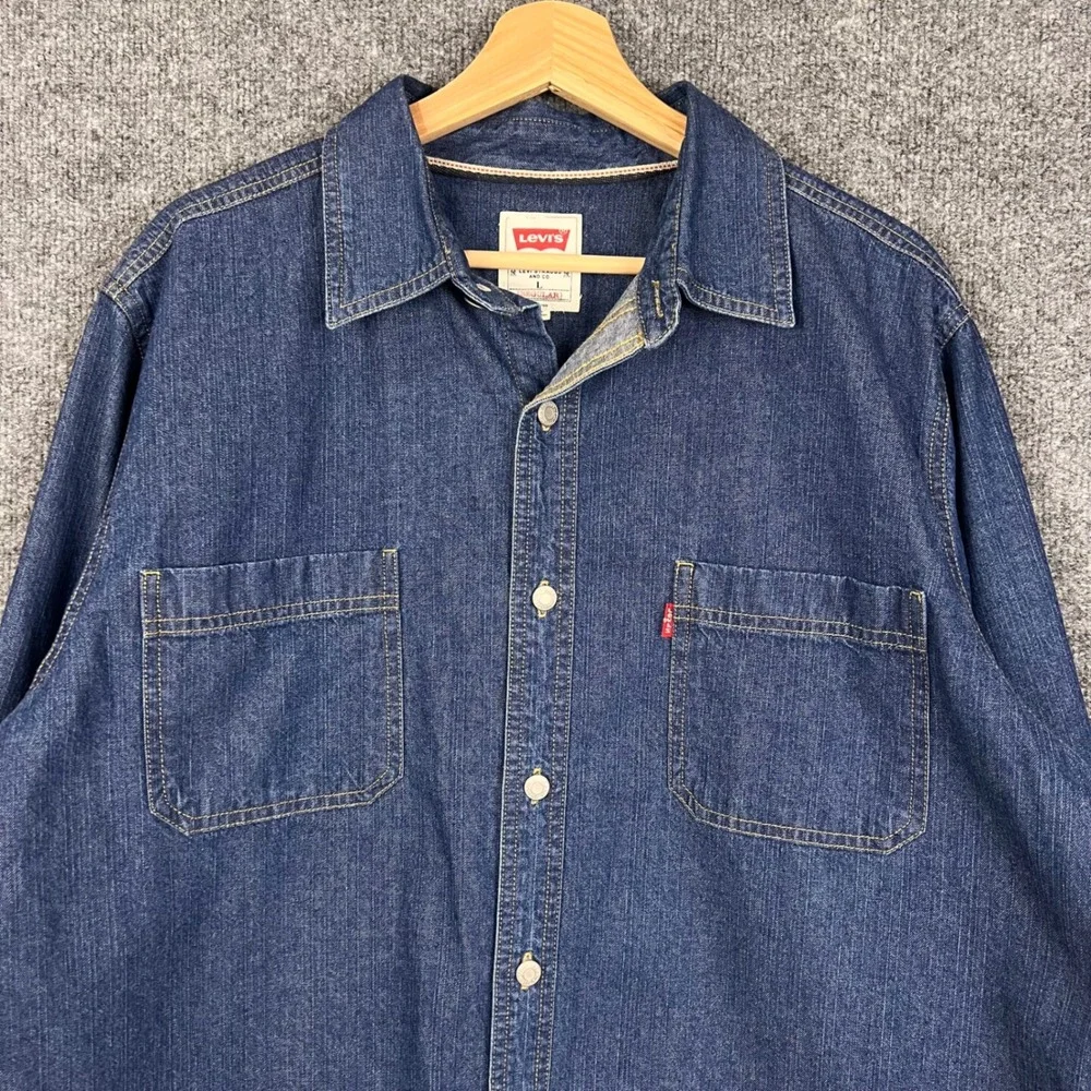 Levi's Denim Shirt Mens Large Blue Excellent Long Sleeve Button Up
